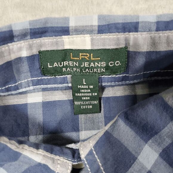 Lauren Ralph Lauren Shirt Womens Large Blue Plaid Regular Fit Casual Button Down - Picture 2 of 8